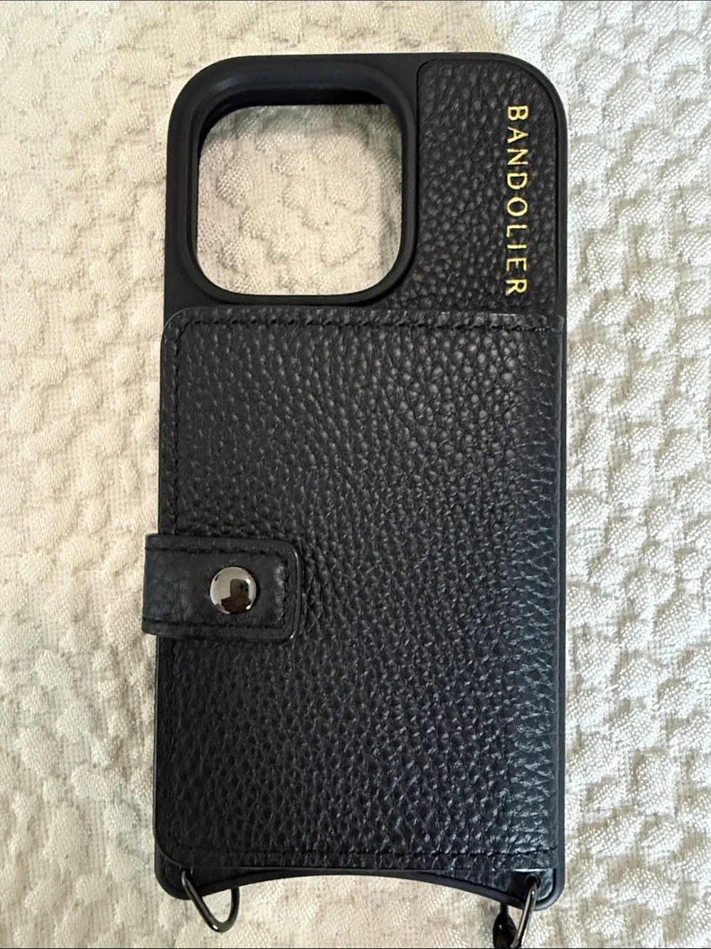 Bandolier Black Pebbled Leather Crossbody Phone Case with Strap